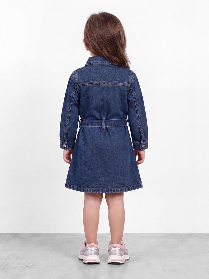 R&B Girls Blue Solid Collared Long Sleeves Denim Shirt Dress