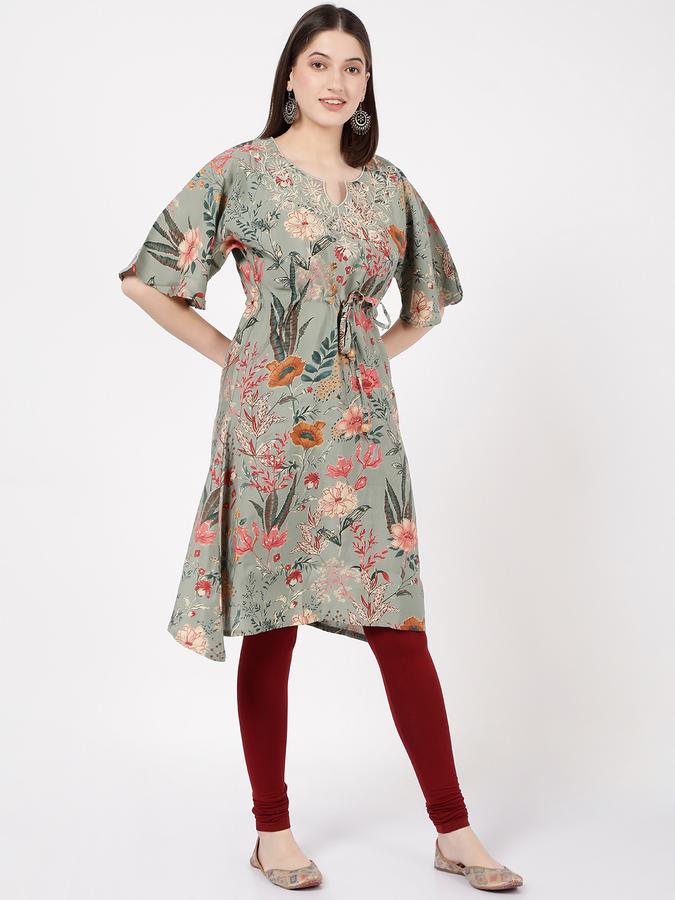 Women Floral Print Flared Kurta image number 2