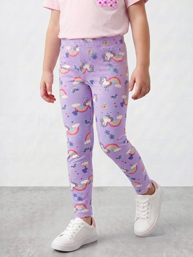 R&B Girl Purple Printed Cotton Blend Leggings