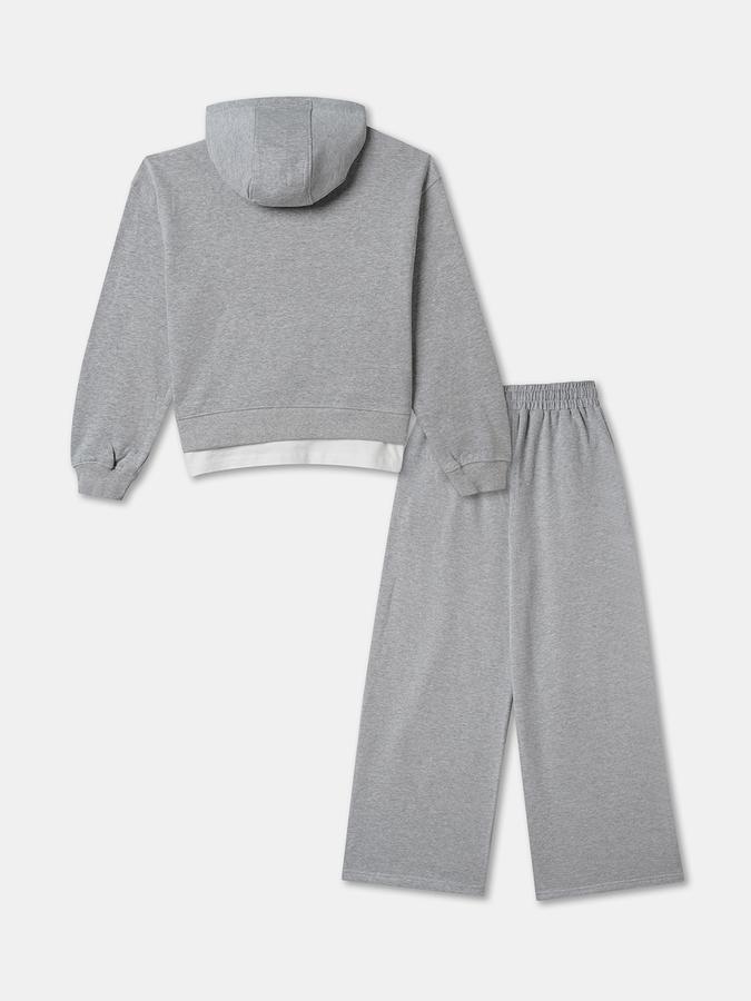 Girls Cotton Blend Graphic Hooded Sweatshirt And Trousers Set