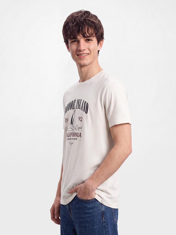 R&B Men Ivory Graphic Print Short Sleeves Pure Cotton Tshirt