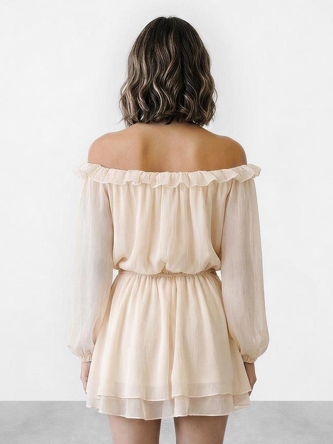 R&B Women Off White Solid Off-shoulder Dress
