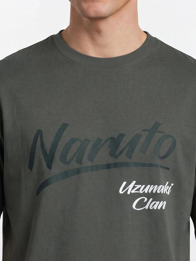 R&B Men Pine Green Naruto Graphic Back Print Short Sleeves Tshirt