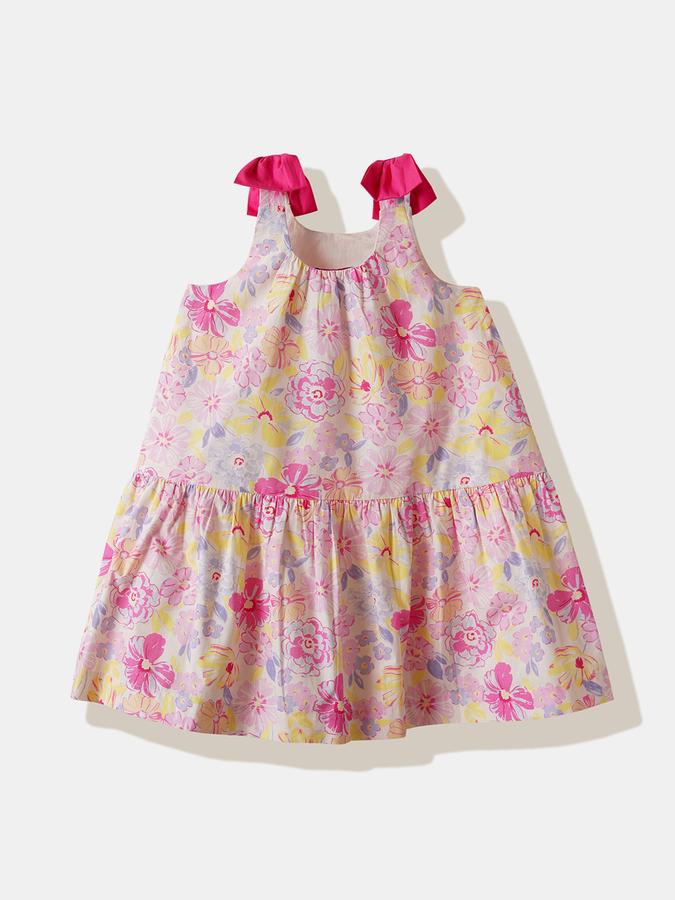 Girls Cotton A-Line Round Neck Floral Dress