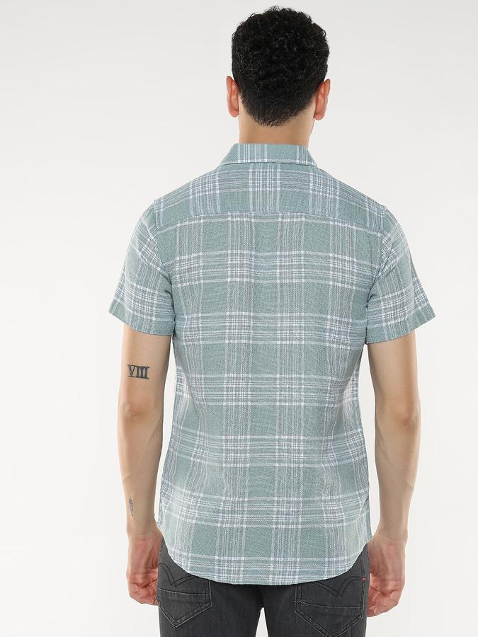 Men Cotton Regular Fit Point Collar Checked Shirt