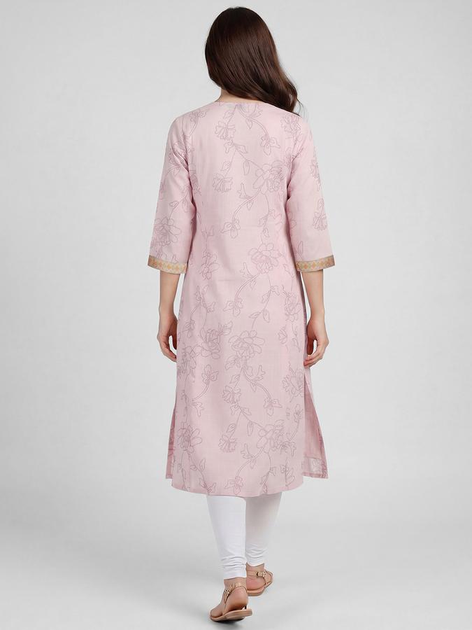 R&B Pink Embroidered Women Three-Quarter Sleeves V-Neck Kurta