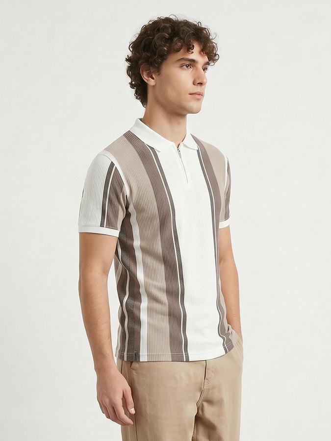 R&B White Men Striped Short Sleeves Tshirt