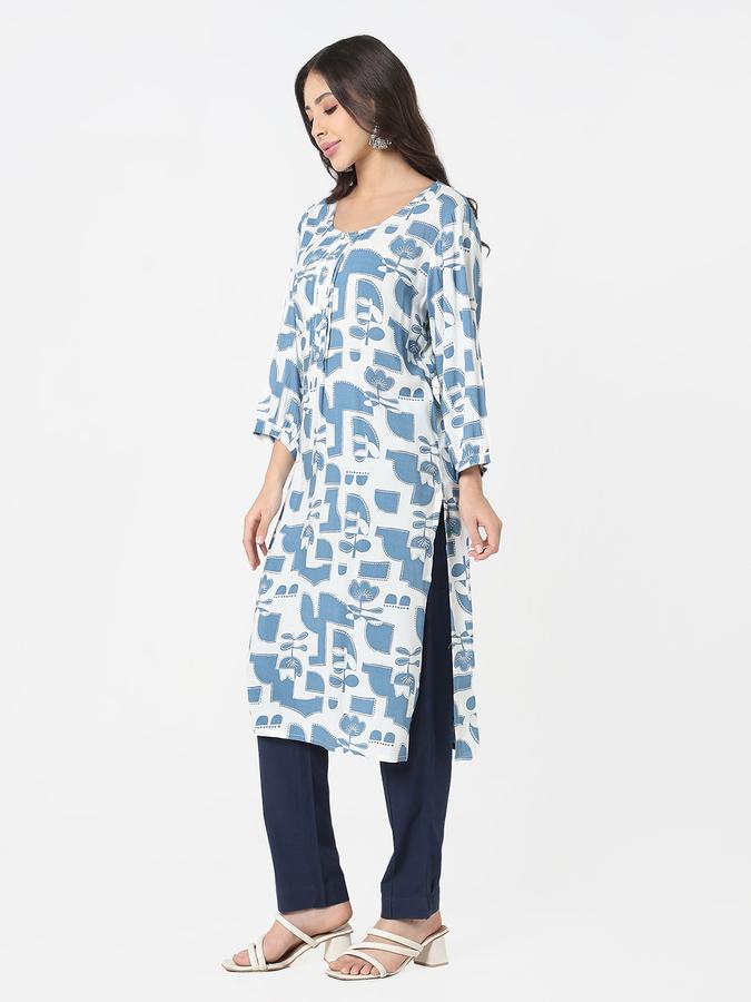 Women's regular fit casual abstract geometric printed round neck straight kurta  image number 2