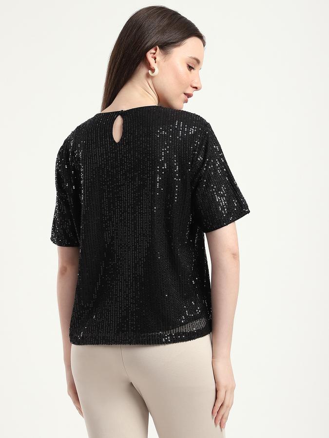 Women Polyester Regular Fit Round Neck Sequined Top