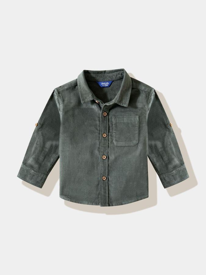 R&B Boys Olive Textured Full Sleeves Shirt 