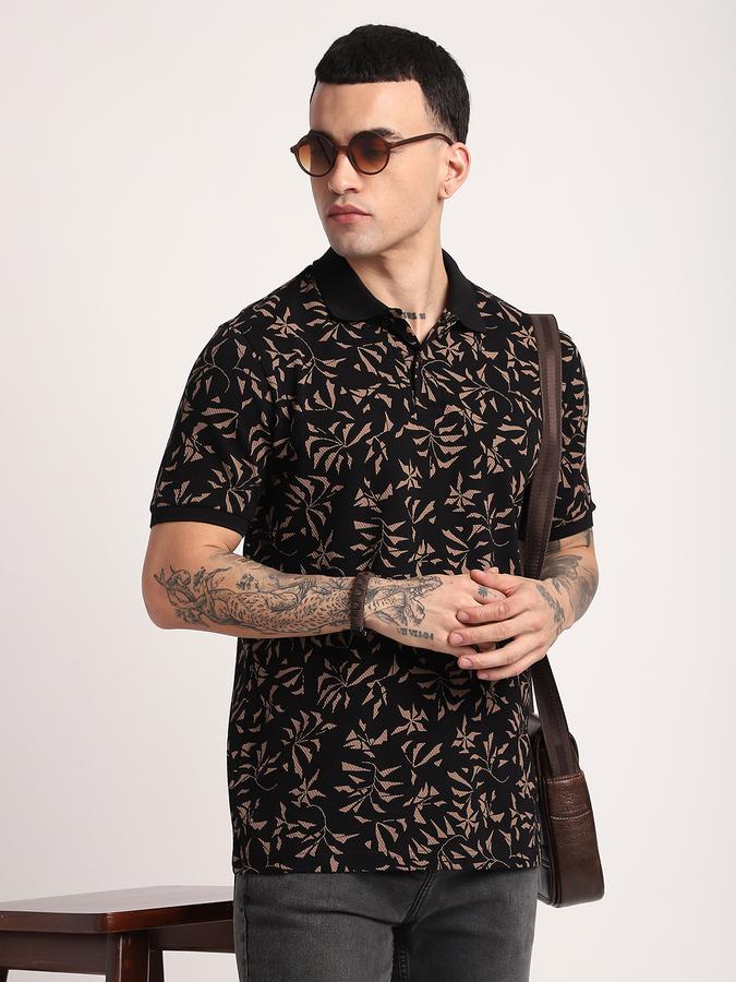 Men Cotton Regular Fit Polo Neck Graphic T-shirt