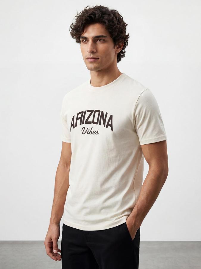 R&B Cream Men Printed Short Sleeves Tshirt