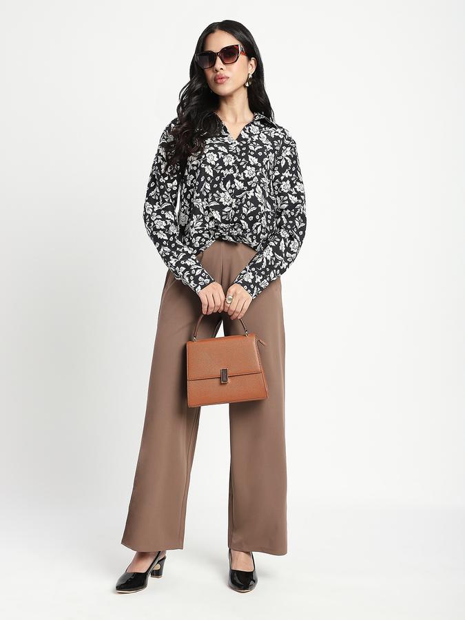 Women Polyester Regular Fit Collared Neck Floral Top