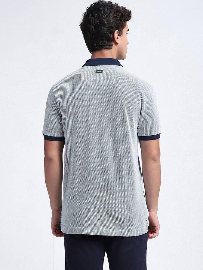 R&B Mens Grey Self Design Polo Collar Short Sleeves T-shirt