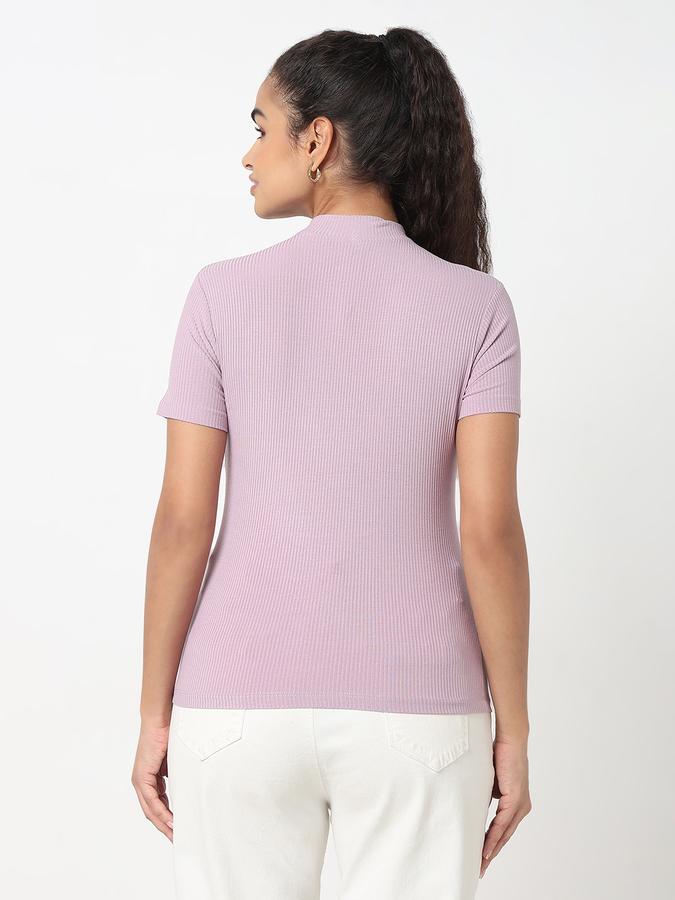 Women Viscose Slim Fit High Neck Ribbed Top