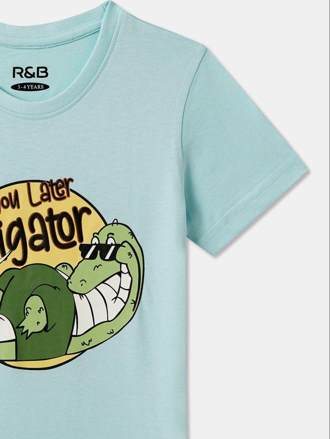 R&B Blue Cotton Round Neck Printed Boy T-Shirt