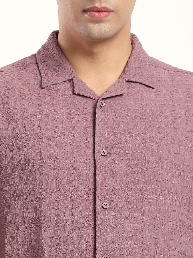 Men Polyester Relaxed Fit Cuban Collar Textured Shirt