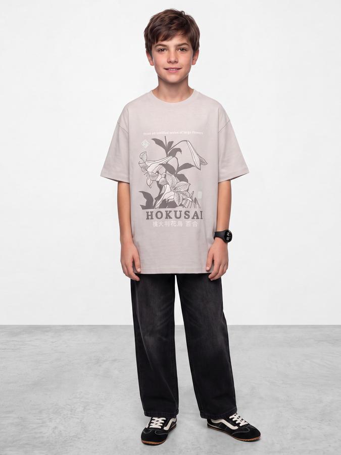 R&B Boys Grey Graphic Print Short Sleeves Round Neck Pure Cotton T-Shirt