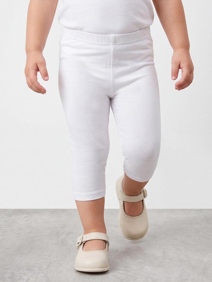 R&B Girls White Solid Mid Rise Three-Fourth Length Regular Fit Leggings