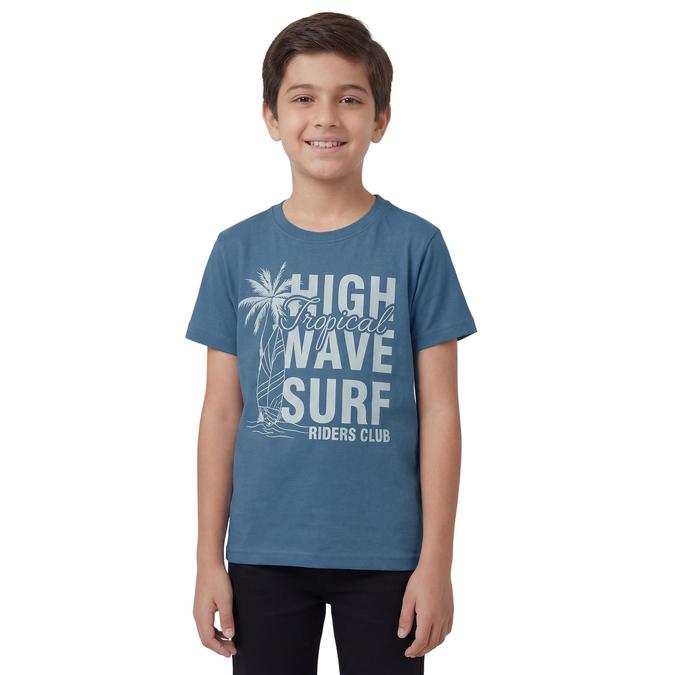R&B Boy Blue Cotton Printed Round Neck T-Shirt