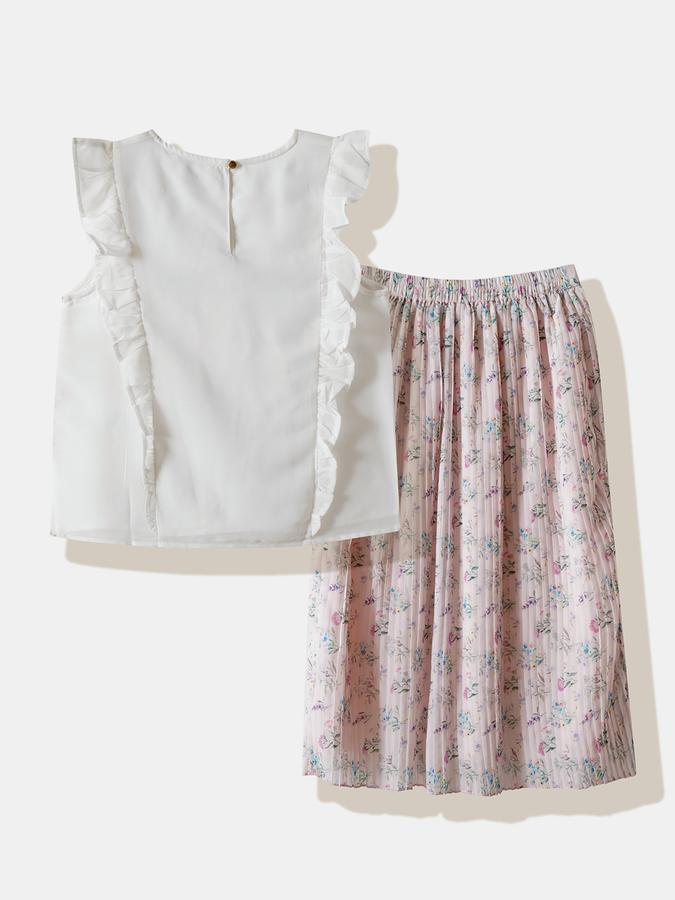 Girls Polyester Floral Blouse and Skirt Set