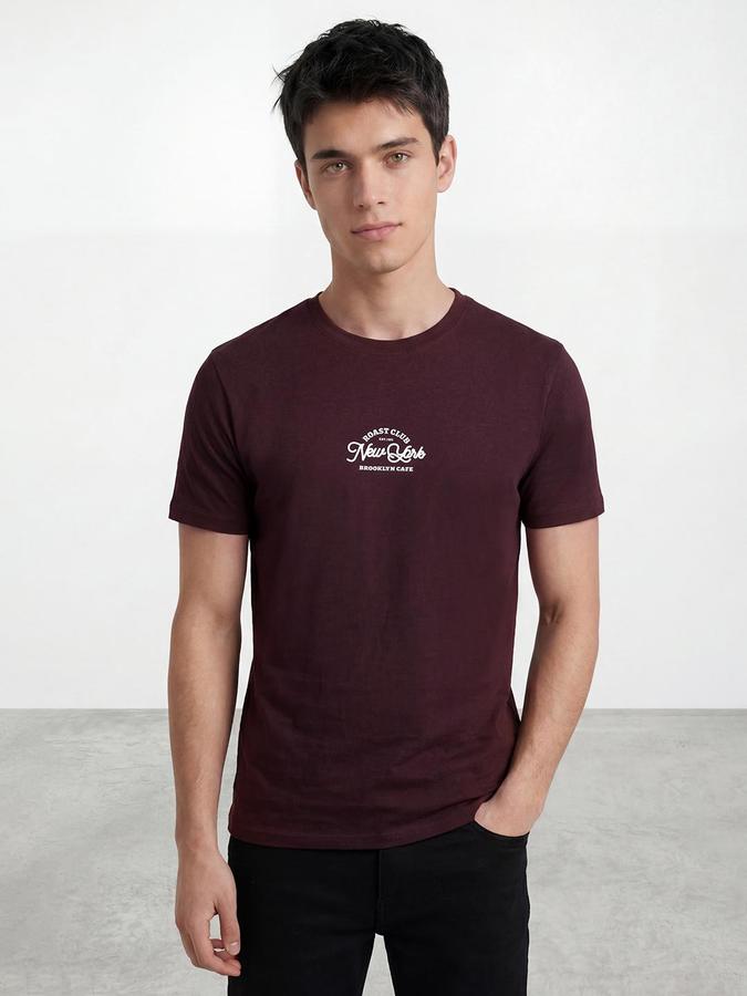 R&B Maroon Men Printed Short Sleeves Tshirt