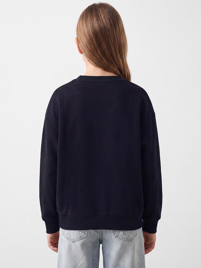 R&B Girls Dark Blue Typography Placement Print Long Sleeves Round Neck Sweatshirt