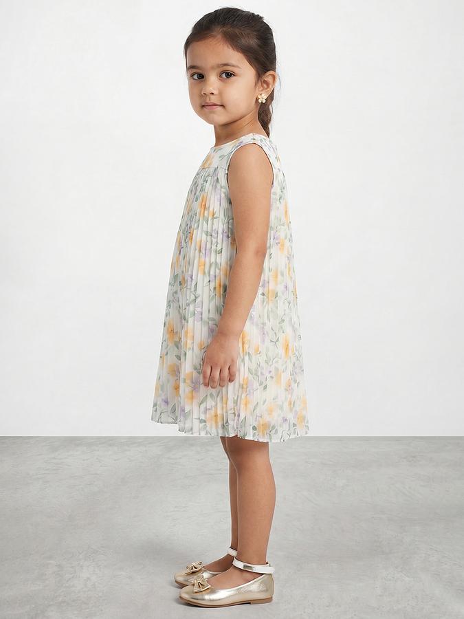R&B Girl White Floral Print Polyester Sleeveless A-Line Dress
