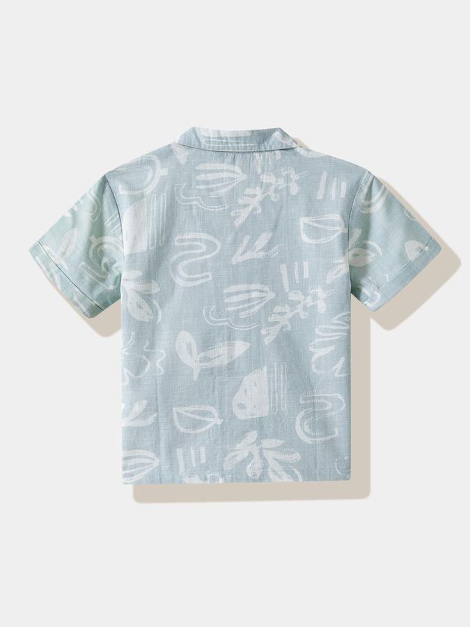 R&B Boys Blue Printed Half Sleeves Cuban Collar Shirt