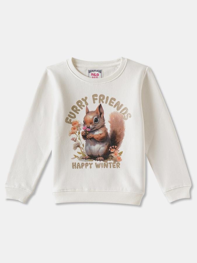 Girls Cotton Blend Regular Fit Crew Neck Graphic Sweatshirt