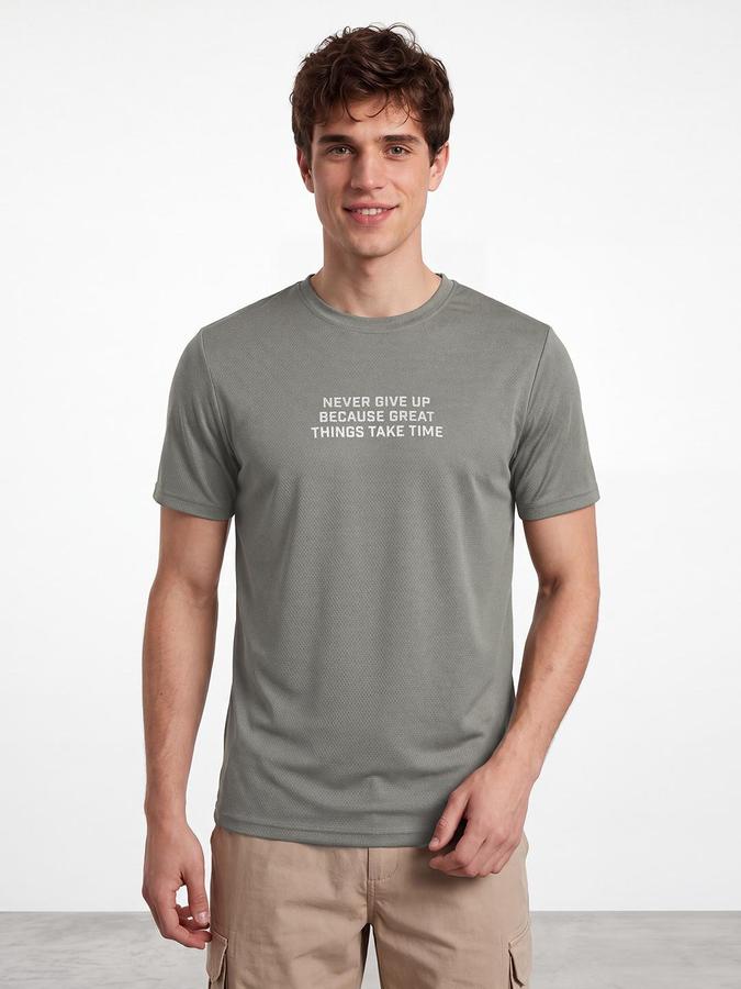 R&B Men Folliage Green Typography Printed Short Sleeves Tshirt