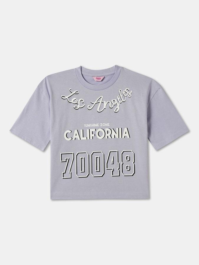 R&B Girls Purple Typography Printed Pure Cotton T-shirt With Shorts