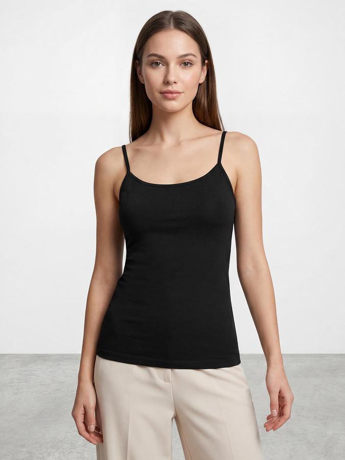 R&B Womens Black Solid Spaghetti Straps Camisole