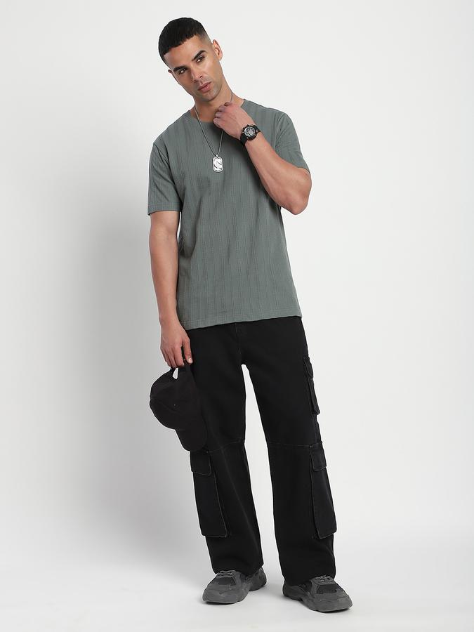 Men Cotton Regular Fit Crew Neck Textured T-shirt