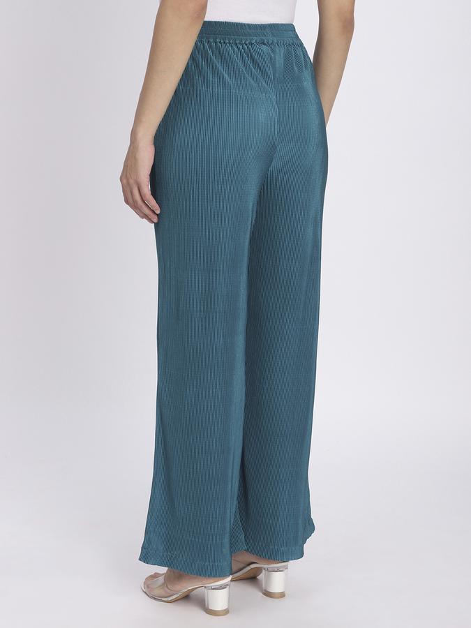 R&B Women Teal Textured Wide-Leg Trousers