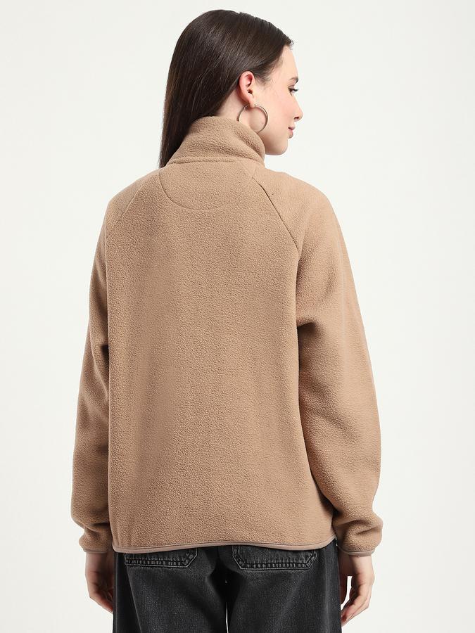 Women Polyester Relaxed Fit Fleece High Neck Jacket