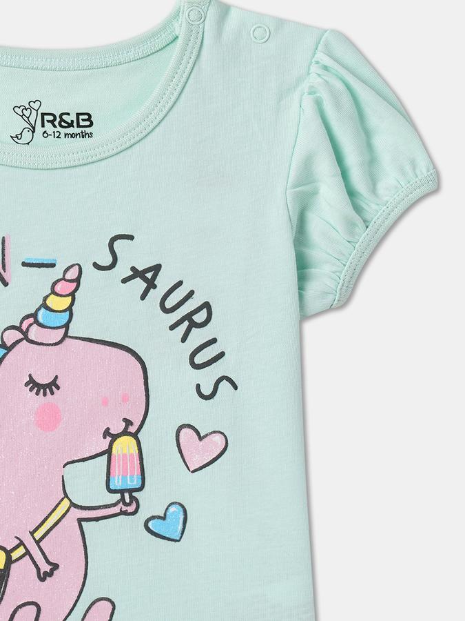 Girls Cotton Regular Fit Crew Neck Graphic T-shirt