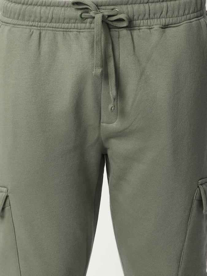 Men Fleece Regular Fit Drawstring Waist Cuffed Hem Trackpants