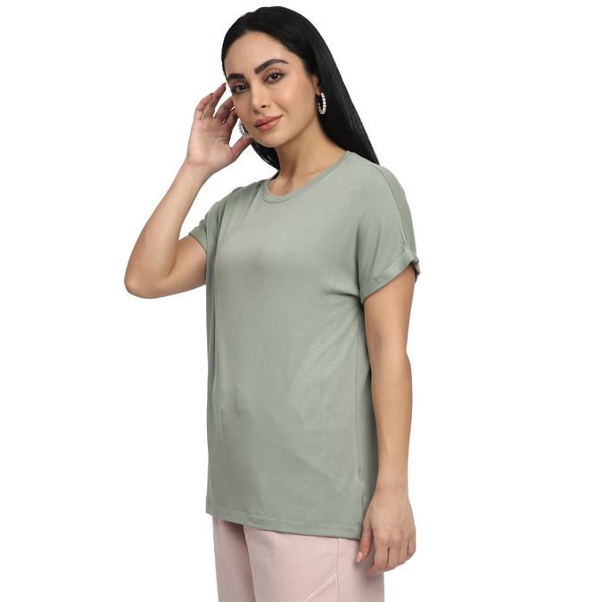 R&B Women Sage Solid Fitted T-Shirt