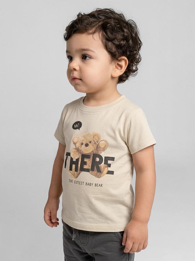 R&B Beige Graphic Print Boys Round Neck Regular Fit Sleeveless T-Shirt 