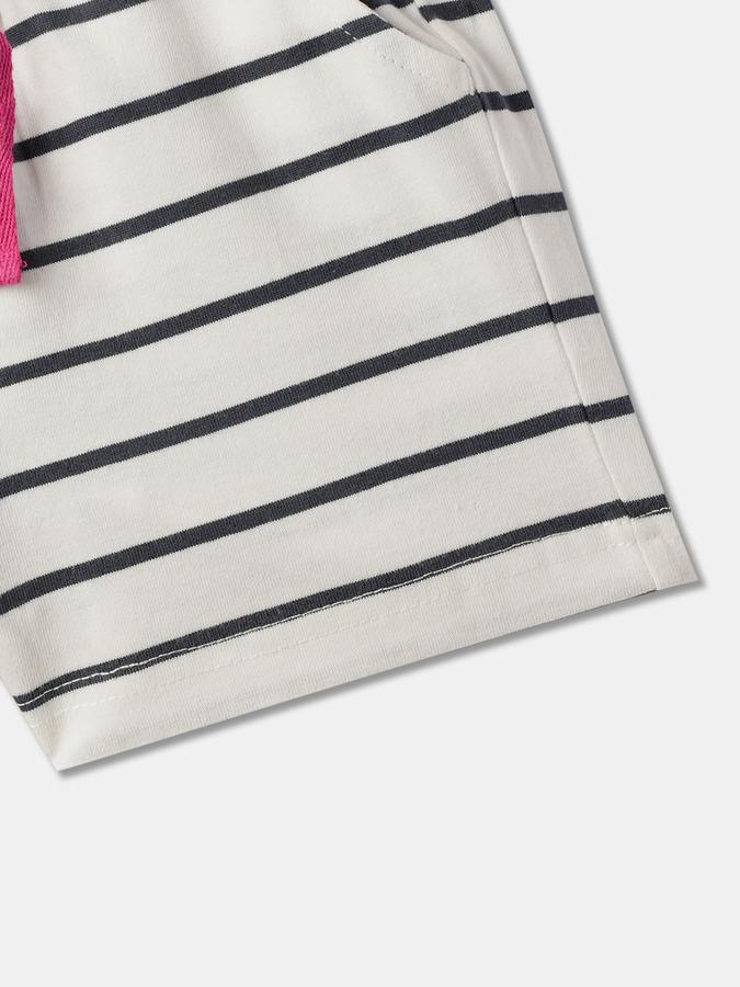 Girls Cotton Striped Elastic Waist Clean Hem Shorts
