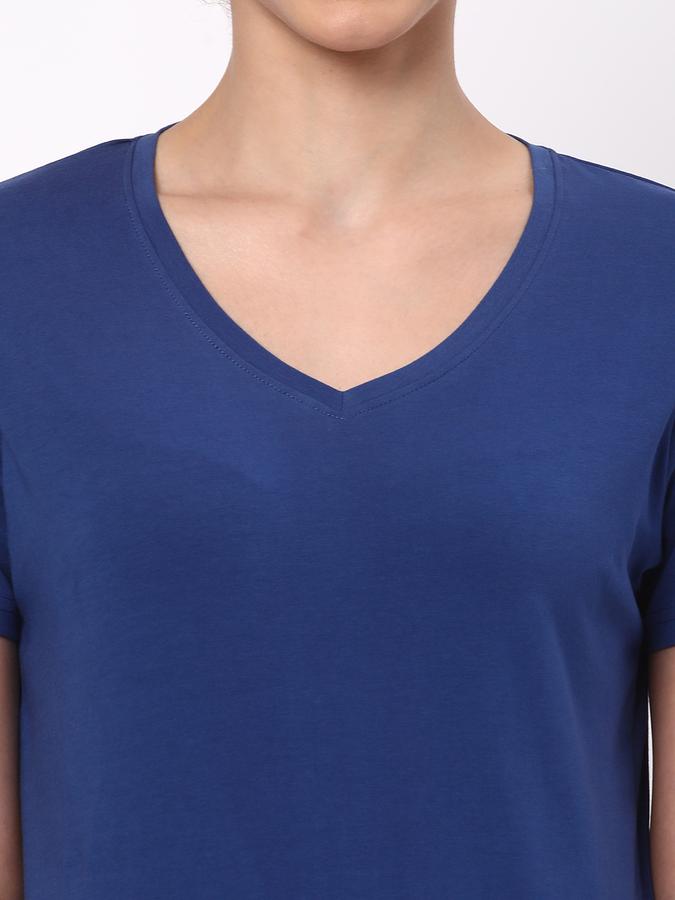 Women Cotton Regular Fit V-Neck Solid T-shirt