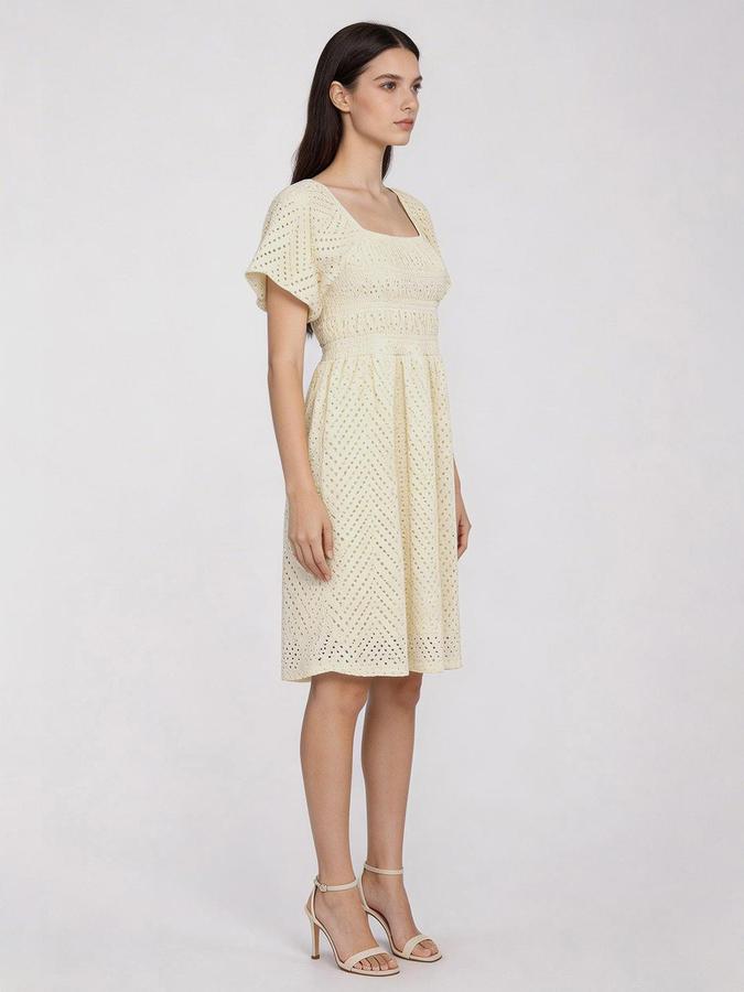 R&B Off White Solid Women Regular fit Dress