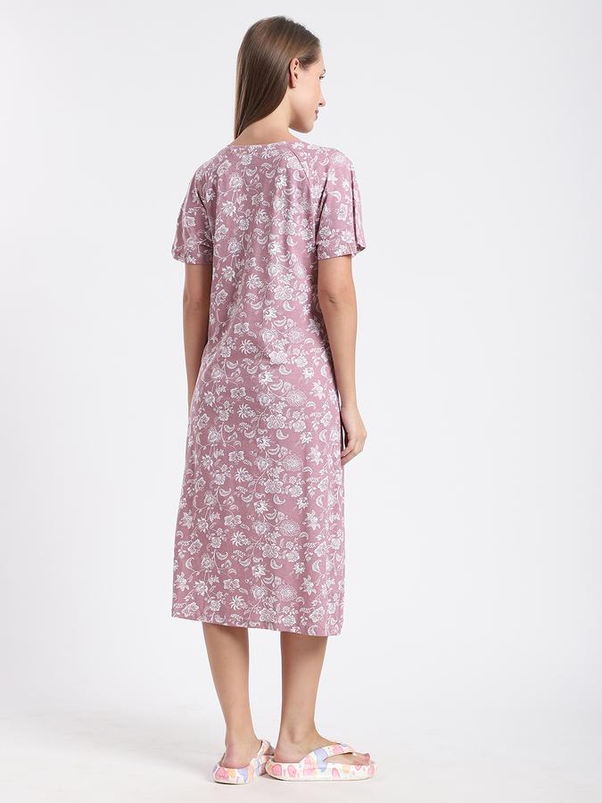 Women Cotton Regular Fit Round Neck Floral Night Shirt