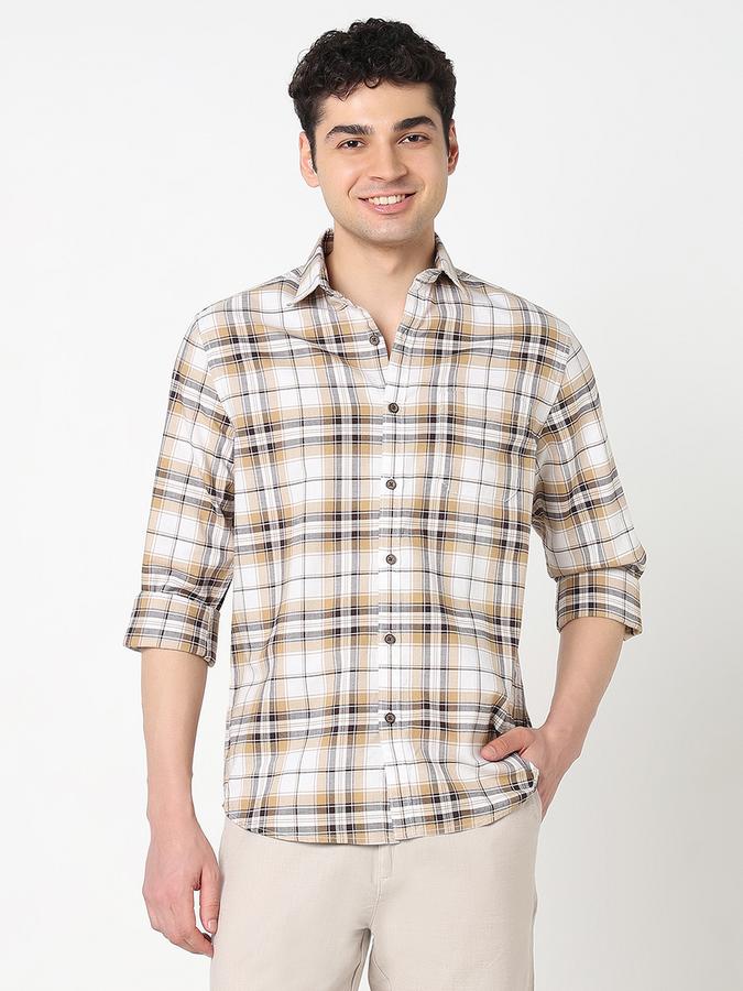 R&B Men's Beige Checked Shirt