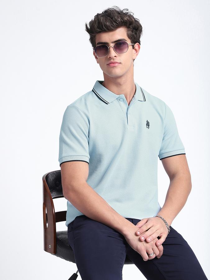 Men Cotton Blend Slim Fit Polo Neck Solid T-shirt