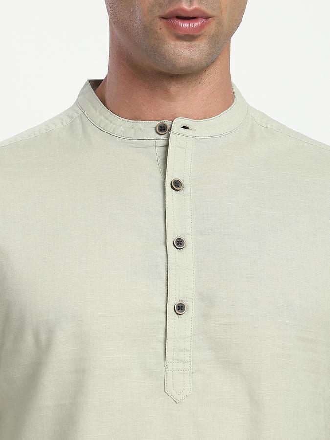 Men Cotton Slim Fit Mandarin Collar Solid Shirt