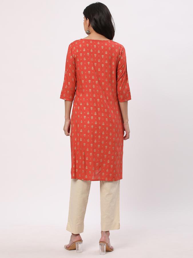 Women Foil Printed Straight Kurta image number 2