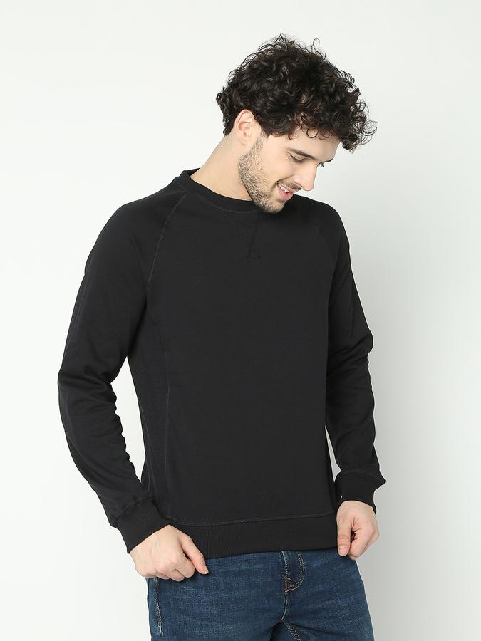 Men Cotton Regular Fit Crew Neck Solid Sweatshirt