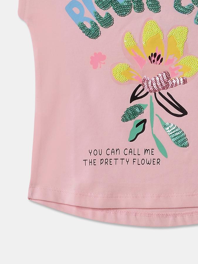 Girls Cotton Regular Fit Crew Neck Graphic T-shirt